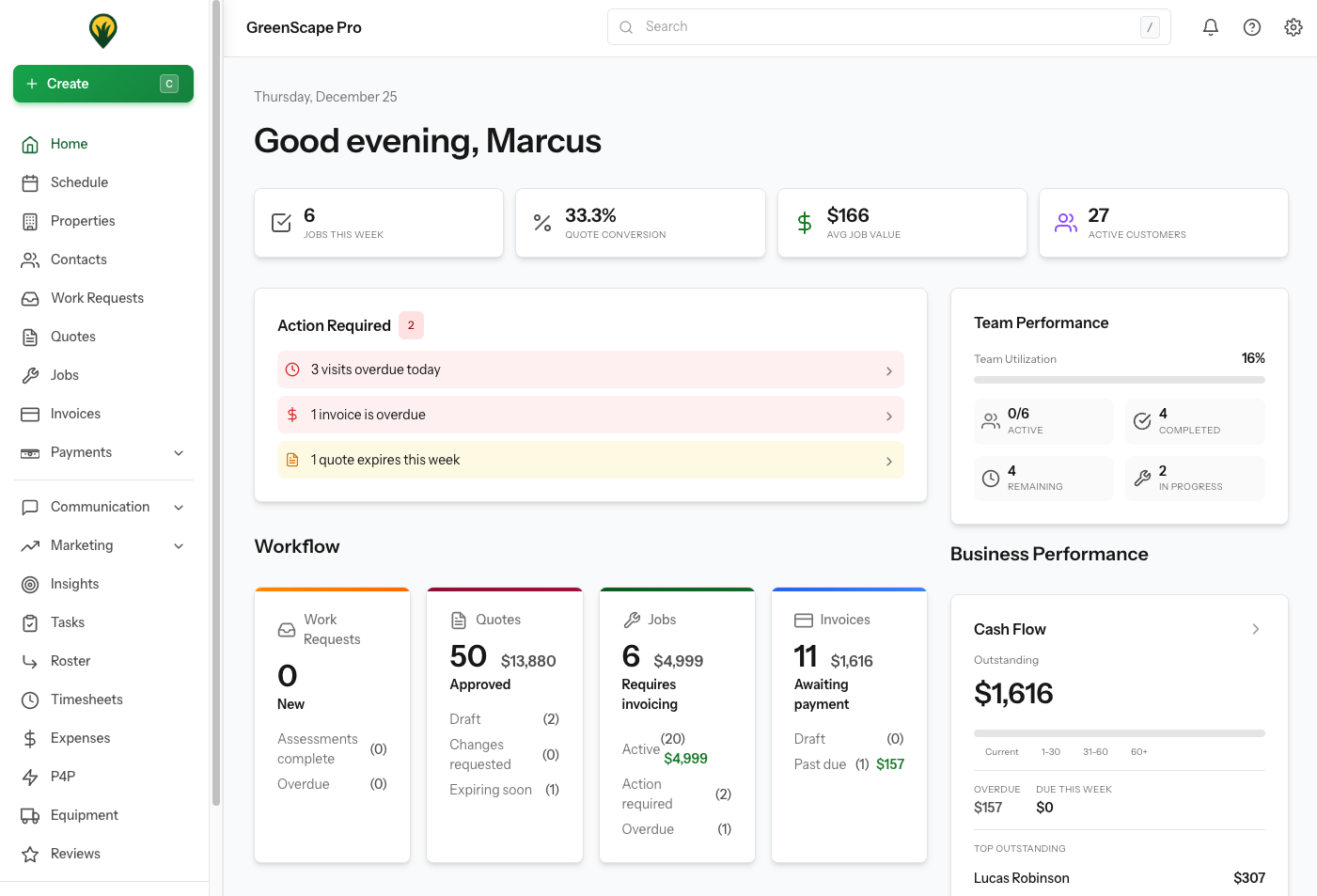 The YardPilot dashboard