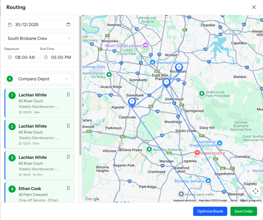 YardPilot Schedule View - See your day at a glance with jobs, crews, and locations